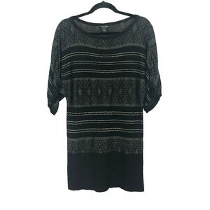 White House Black Market Dress Womens Medium Black Grey Geometric Metallic Knit